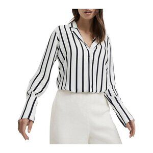 Witchery Size 6 Black White Stripe Shirt Collared Popover Relaxed Fit Lagenlook